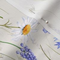 Simply Watercolor Wildflowers Cornflowers And Daisies Scandi Hygge Meadow  on blush