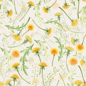 Vintage  Dandelions And Leaves Wildflowers Meadow 1- blush double layer
