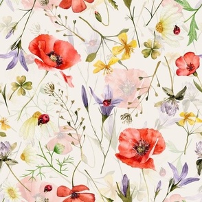 Simply Watercolor Wildflowers And Poppies Scandi Hygge Meadow double Layer on blush