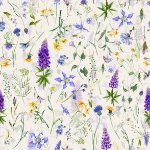 Scandinavian hand painted blue and yellow Wildflower Meadow double layer on blush