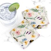 Watercolor Bees and Flowers - Geometric Wildflowers - blush double layer