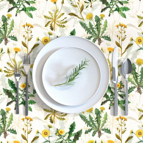 Vintage yellow vintage botanical wildflowers on  blush