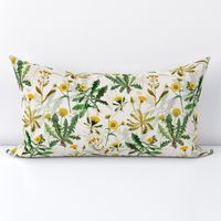 Vintage yellow vintage botanical wildflowers on  blush