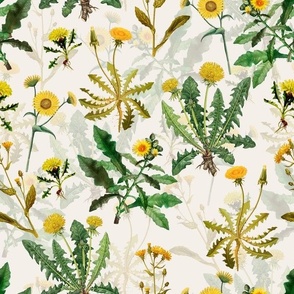 Vintage yellow vintage botanical wildflowers on  blush