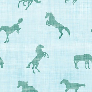 horse teal blue linen