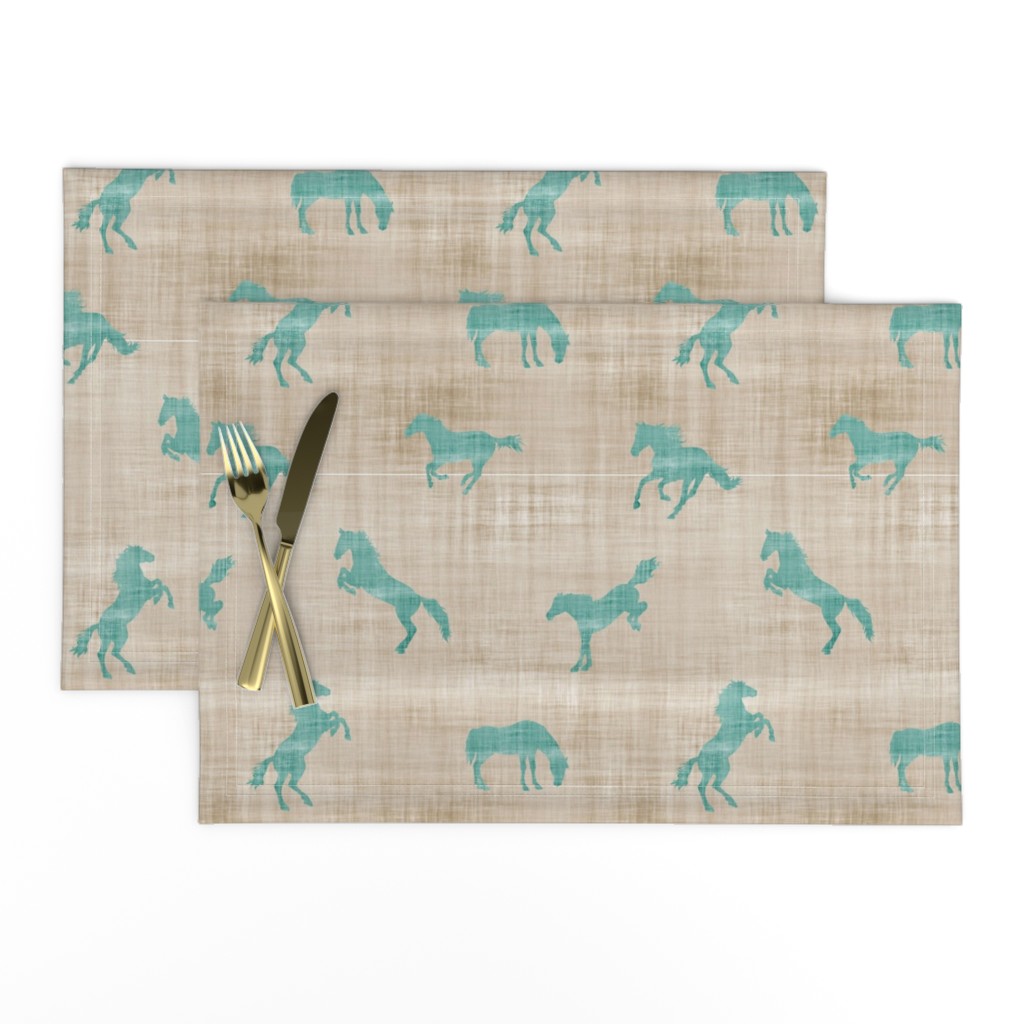 horse teal sand linen