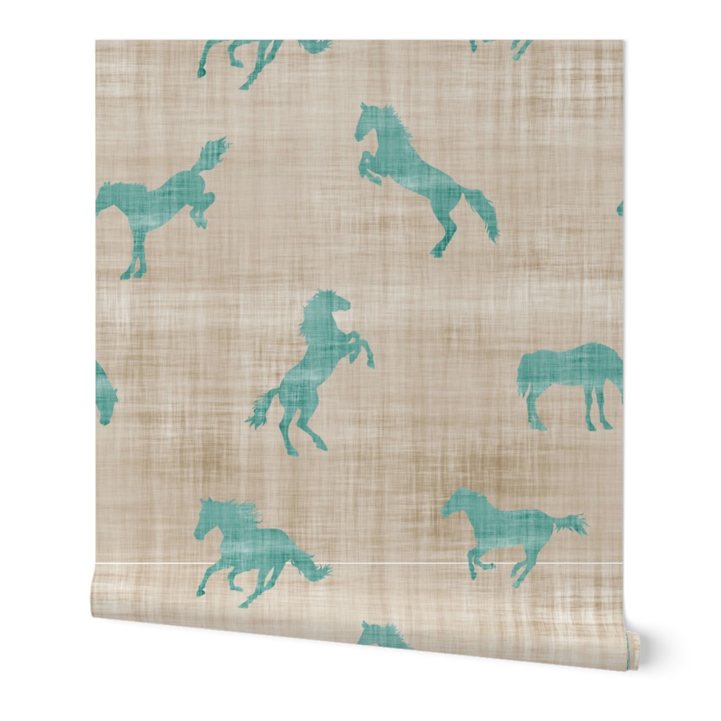 horse teal sand linen