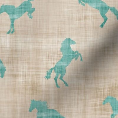 horse teal sand linen