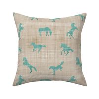 horse teal sand linen