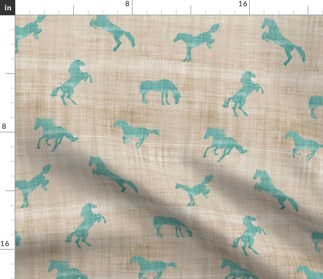 horse teal sand linen