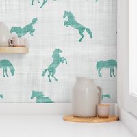 horse teal grey linen