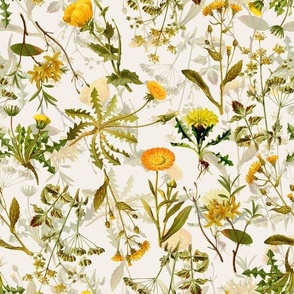 yellow vintage botanical wildflowers double layer on  blush