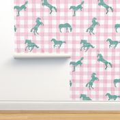 horse teal pink gingham