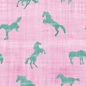 horse teal pink linen