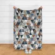 Bear Forest - Blue, Copper - Cheater Quilt - Whole Cloth Quilt Top - Repeating