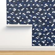 Sashiko Cat Party- White and Blue Large-Japanese Patchwork- Geometric Embroidery Cats-Navy- Indigo- Blue- Home decor