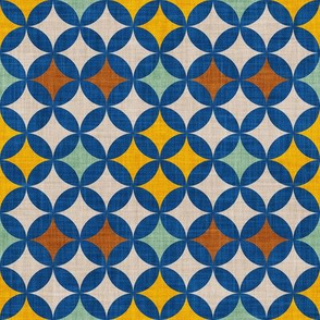 Small scale // Geometric tiles inspiration 2 // goldenrod yellow classic blue jade green brown copper white and greige
