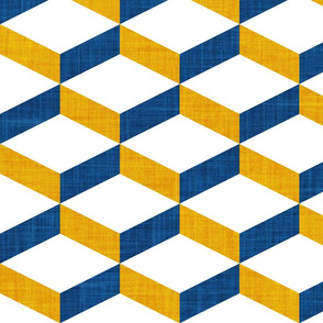 Large jumbo scale // Geometric tiles inspiration 3 // goldenrod yellow white and classic blue