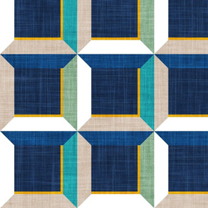 Large jumbo scale // Geometric tiles inspiration 4 // goldenrod yellow peacock jade green white classic and midnight blue architectural motifs