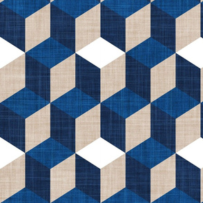 Large jumbo scale // Geometric tiles inspiration 6 // white greige classic and midnight blue cubes