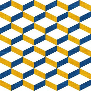 Small scale // Geometric tiles inspiration 3 // goldenrod yellow white and classic blue