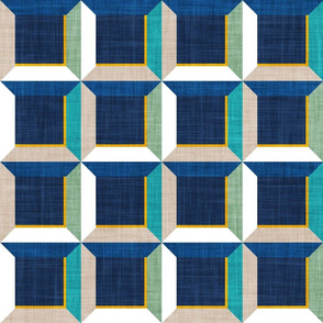 Normal scale // Geometric tiles inspiration 4 // goldenrod yellow peacock jade green white classic and midnight blue