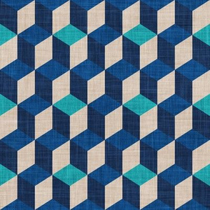 Small scale // Geometric tiles inspiration 6 // peacock greige classic and midnight blue cubes