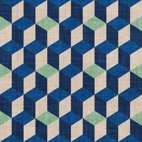 Small scale // Geometric tiles inspiration 6 // jade green greige classic and midnight blue cubes