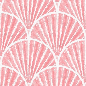 Watercolor Seashell Scallop Pattern in Coral Pink, nautical, coastal, seaside beach summer