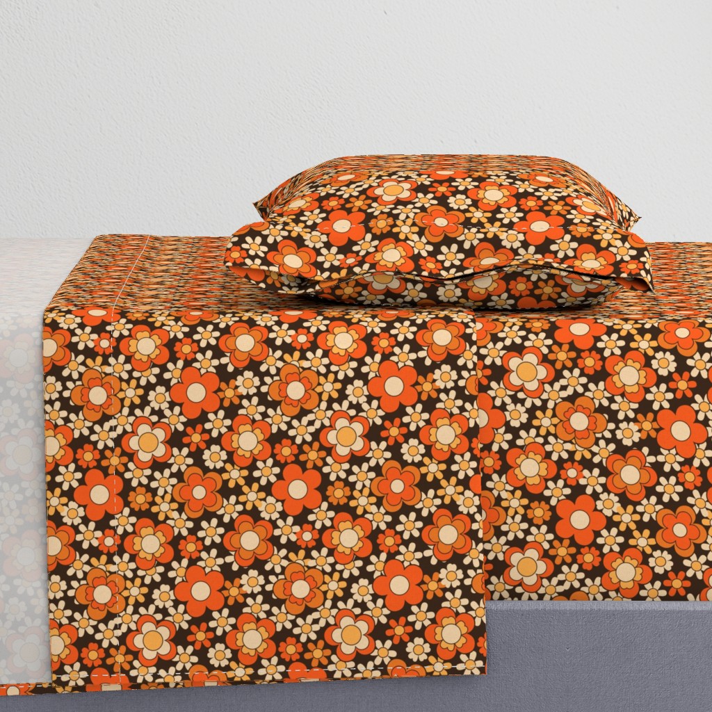 Flower power, 70s, 60s, retro, - rustic orange (8")