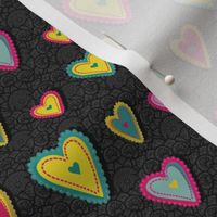 Folk Art Hearts on Black