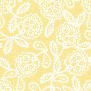 Lilly’s Lace  - White on Yellow  Linen  