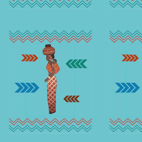 African Lady and Baby  on turquoise