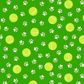 Tennis Balls & Paw Prints on Green