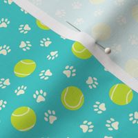 Tennis Balls & Paw Prints on Aqua