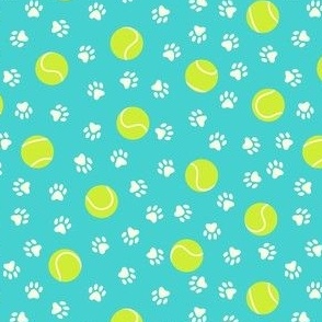 Tennis Balls & Paw Prints on Aqua