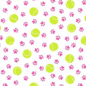 Tennis Balls & Pink Paw Prints