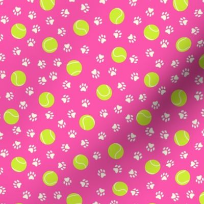 Tennis Balls & Paw Prints on Pink