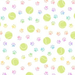 Tennis Balls & Pastel Rainbow Paw Prints