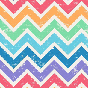 Large Rainbow scratched chevron on white