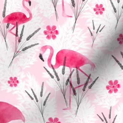 Flamingos in the Pampas Grass - Large Scale