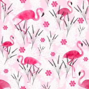 Flamingos in the Pampas Grass - Large Scale