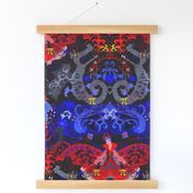 Polyamory Dragon Damask - Poly Flag Colors - Carnival Devil Butterfly Snake for Party, Prom, home decor -- Custom, Personalize
