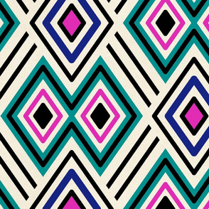 Teal Blue and Pink Tribal Diamonds