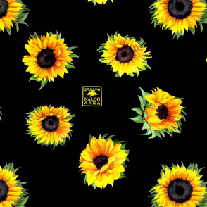 90s Sunflowers on black 