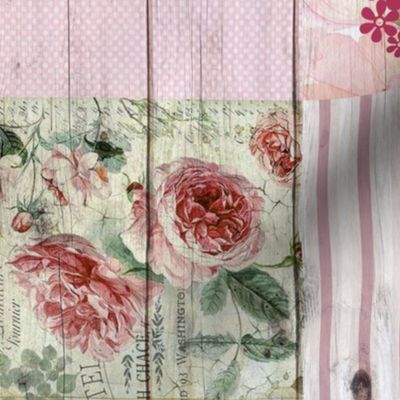Mom Vintage Roses Cheater Quilt Rotated - 6 inch squares