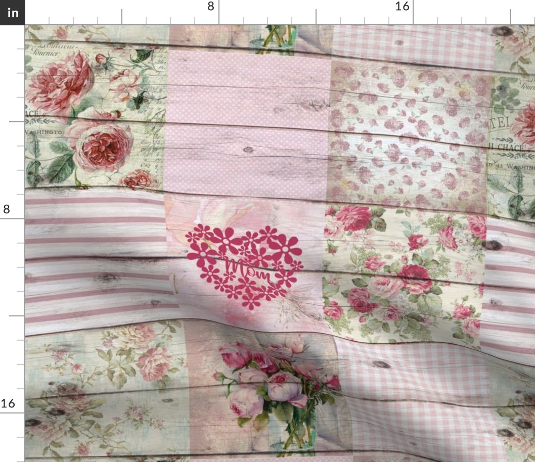Mom Vintage Roses Cheater Quilt - 6 inch squares