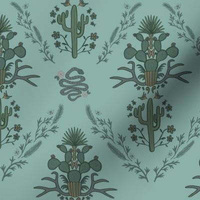 Desert damask in Aegean teal (large)