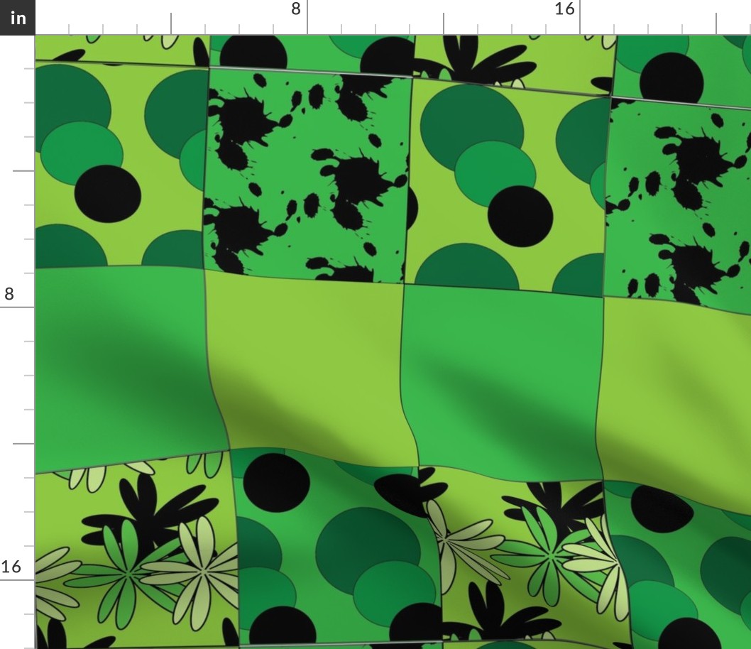 Shades of green and black patchwork design