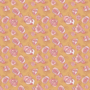 Retro Roses-Mustard and Pink-Small